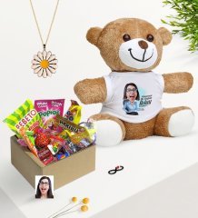 Kişiye Özel Bayan Kolay Yetişmiyor Karikatürlü Nostaljik Lezzetler Peluş Ayıcık Papatya Kolye Hediye Seti-2