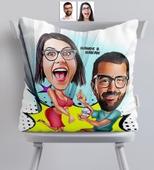 Kişiye Özel Benimle Evlenir Misin Karikatürlü Saten Yastık