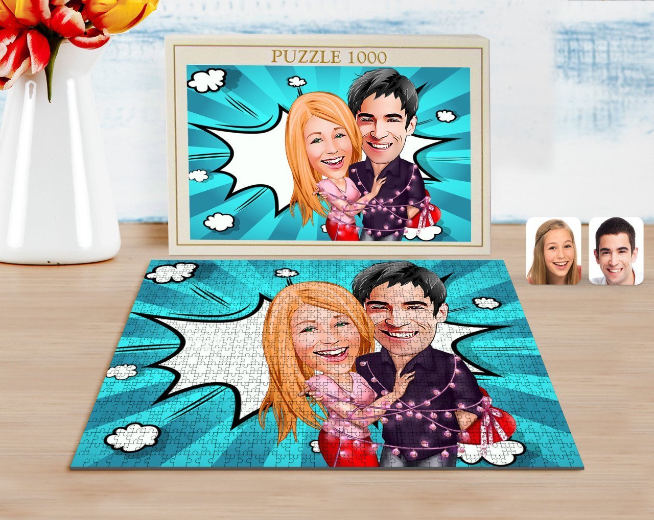 Kişiye Özel Sevgililer Karikatürlü 1000 Parça Profesyonel Puzzle-2