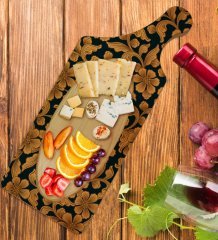 BK Gift Retro Motif Tasarımlı Dikdörtgen Şeklinde Doğal Ahşap Servis ve Sunum Tabağı Model 15