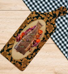 BK Gift Retro Motif Tasarımlı Dikdörtgen Şeklinde Doğal Ahşap Servis ve Sunum Tabağı Model 15