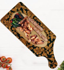 BK Gift Retro Motif Tasarımlı Dikdörtgen Şeklinde Doğal Ahşap Servis ve Sunum Tabağı Model 15