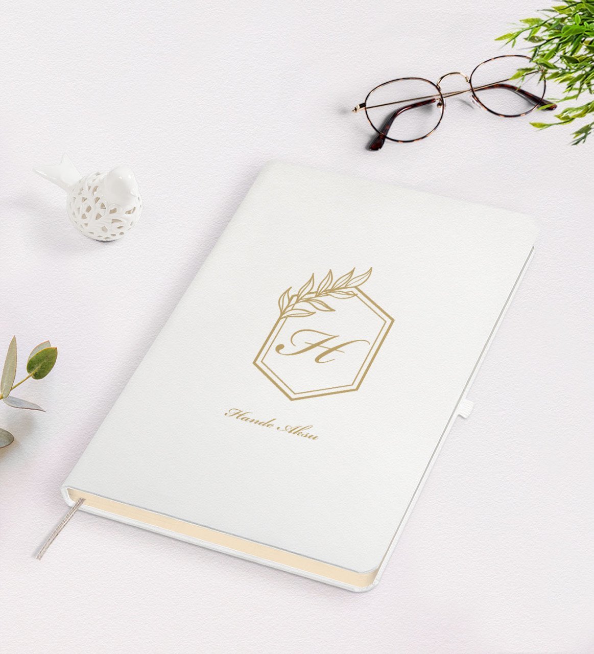 Kişiye Özel Baş Harf İsim Tasarımlı Beyaz Defter-6