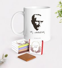 Kişiye Özel Atatürk Temalı Beyaz Kupa ve Çikolata Hediye Seti-23