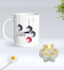 Yılbaşı Hediyesi BK Gift Kişiye Özel Yeni Yıl Tasarımlı Beyaz Kupa Bardak ve Kokulu Kar Tanesi Mum Hediye Seti-11, Sevgiliye Hediye, Arkadaşa Hediye