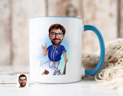 Bk Gift Kişiye Özel Beyzbol Karikatürlü Mavi Kupa Bardak-17, Sevgiliye Hediye, Arkadaşa Hediye