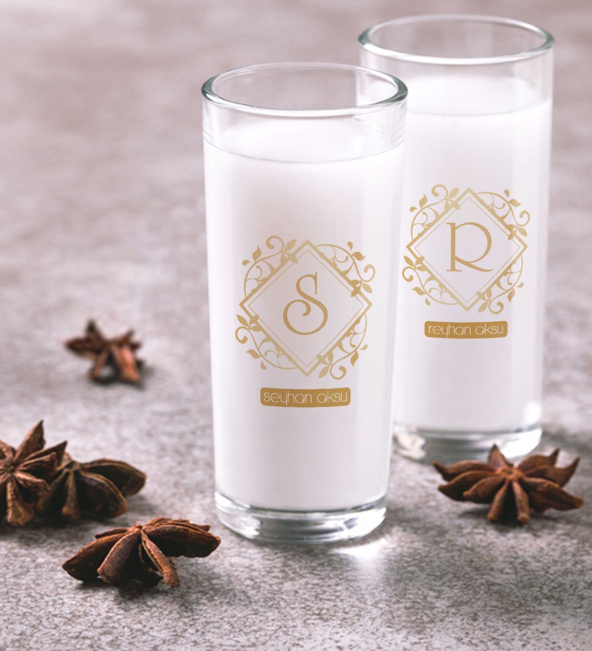 Kişiye Özel Renkli Baskılı İsimli İkili Rakı Bardağı Seti-15