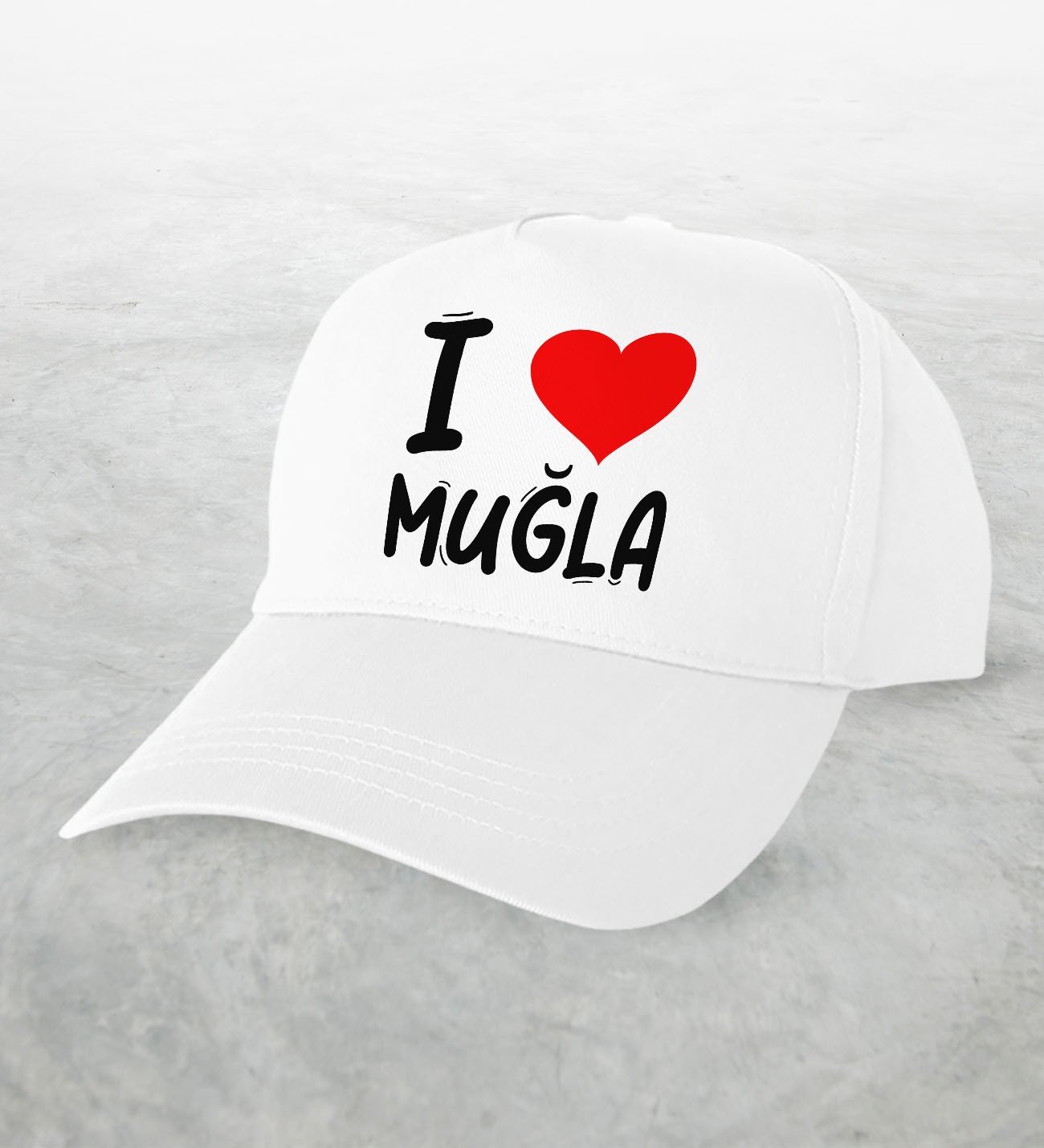 BK Gift I Love Muğla Tasarımlı Beyaz Şapka - Model 1