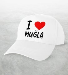 BK Gift I Love Muğla Tasarımlı Beyaz Şapka - Model 1