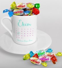 Kişiye Özel Doğum Günü Takvimi Türk Kahvesi Fincanı ve Haribo Şeker Hediye Seti-1