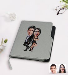 Kişiye Özel Sevgililer Karikatürlü Gri Termo Deri Defter-6