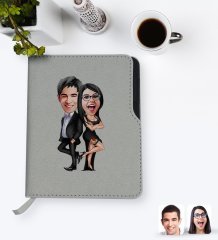 Kişiye Özel Sevgililer Karikatürlü Gri Termo Deri Defter-6