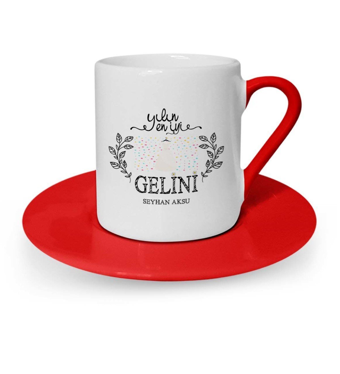 Kişiye Özel Yılın En İyi Gelini Kırmızı Türk Kahvesi Fincanı
