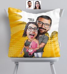 Kişiye Özel Bebek Bekliyoruz Karikatürlü Saten Yastık
