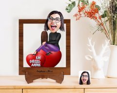 Kişiye Özel Anneler Günü Temalı En Güzel Anne Karikatürlü Ahşap Standlı 3D Biblo-1