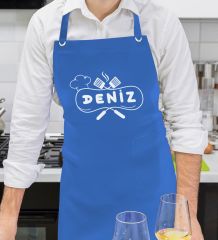 BK Gift Kişiye Özel İsimli Chef Tasarımlı Profesyonel Saks Mavi Mutfak Önlüğü, Aşçı Önlüğü, Şef Önlüğü, Arkadaşa Hediye-10