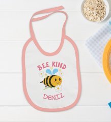 BK Kids Kişiye Özel Bee Kind Tasarımlı Pembe Bebek Body Zıbın ve Mama Önlüğü Hediye Seti