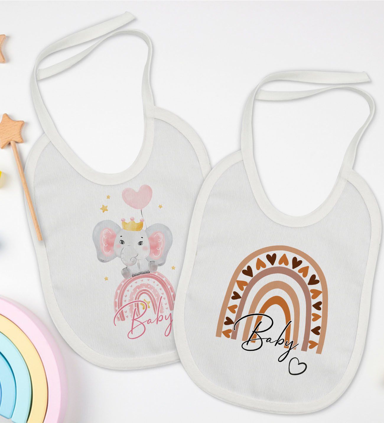 BK Kids Baby Tasarımlı 2’li Beyaz Mama Önlüğü-1