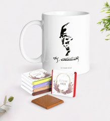 Kişiye Özel Atatürk Temalı Beyaz Kupa ve Çikolata Hediye Seti-22