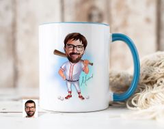 Bk Gift Kişiye Özel Beyzbol Karikatürlü Mavi Kupa Bardak-16, Sevgiliye Hediye, Arkadaşa Hediye