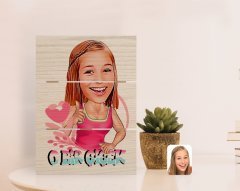 Kişiye Özel Kadınlar Günü Karikatürlü Otantik Masaüstü Ahşap Palet Çerçeve-4