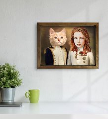 Evcil Dostlara Özel Portre Doğal Masif Ahşap Çerçeveli Tablo 45x65cm-34
