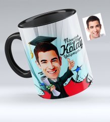 Kişiye Özel Bay Mezun Karikatürlü Siyah Kupa Bardak - 1