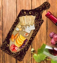 BK Gift Retro Motif Tasarımlı Dikdörtgen Şeklinde Doğal Ahşap Servis ve Sunum Tabağı Model 13