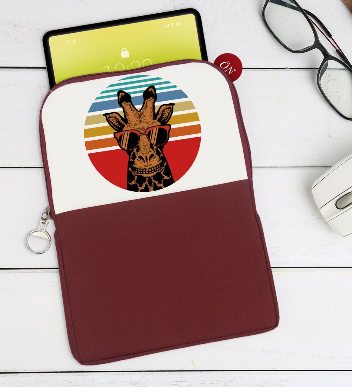 BK Gift Zürafa Tasarımlı Taşınabilir Koruyucu Tablet Kılıfı & Organizer Çanta - Bordo-1