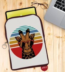 BK Gift Zürafa Tasarımlı Taşınabilir Koruyucu Tablet Kılıfı & Organizer Çanta - Bordo-1