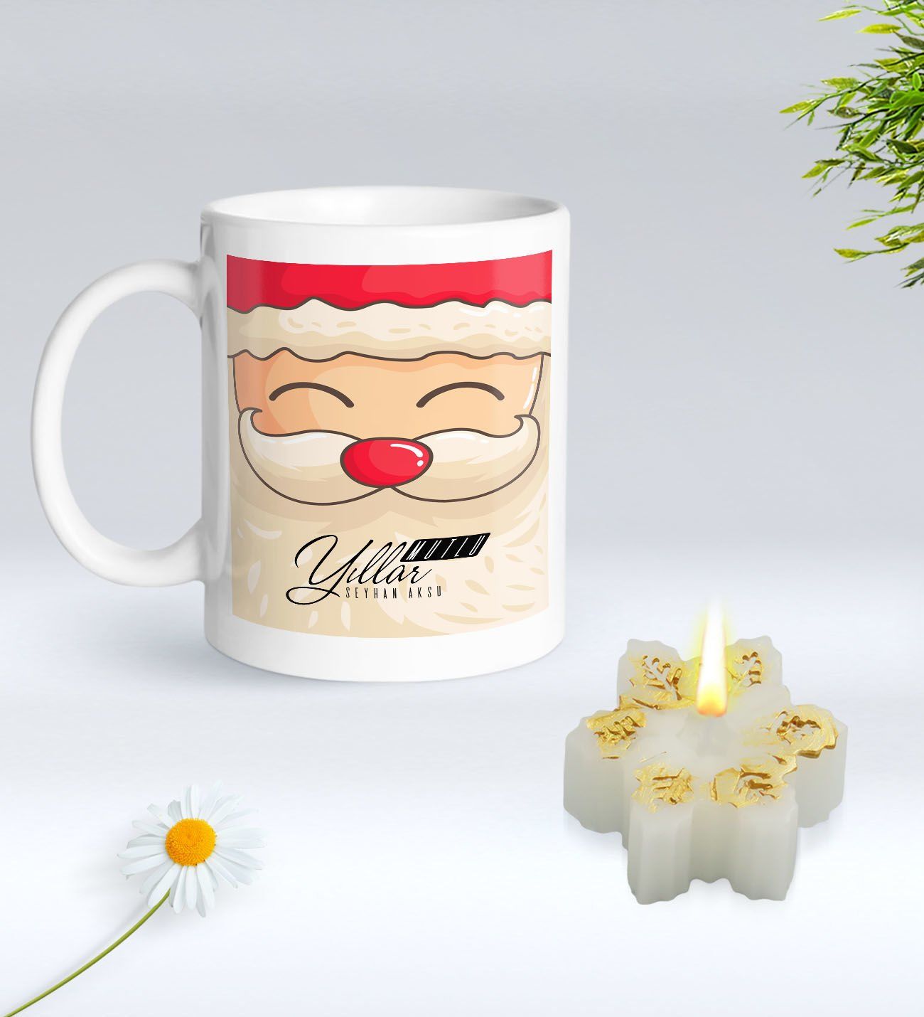 Yılbaşı Hediyesi BK Gift Kişiye Özel Yeni Yıl Tasarımlı Beyaz Kupa Bardak ve Kokulu Kar Tanesi Mum Hediye Seti-9, Sevgiliye Hediye, Arkadaşa Hediye