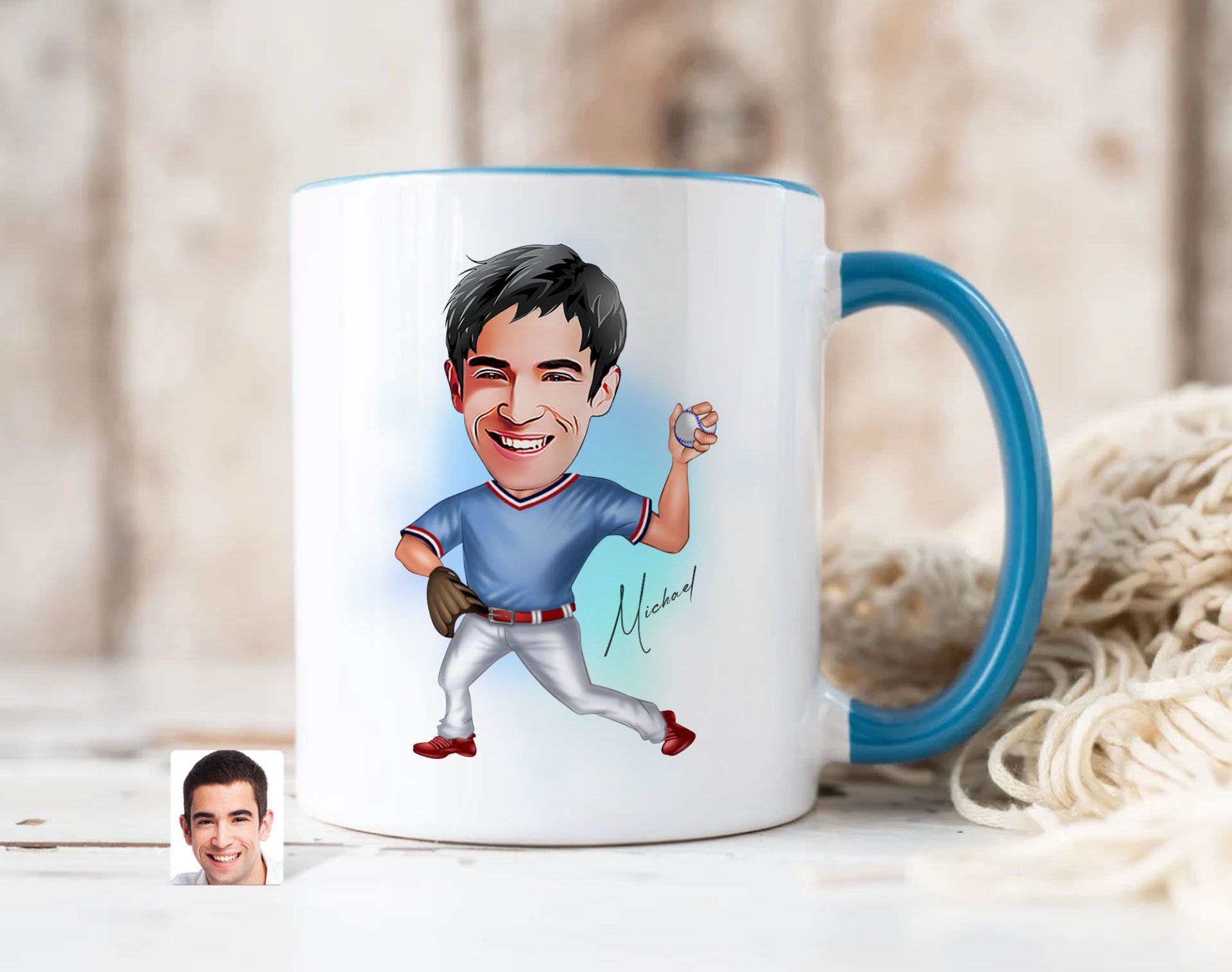Bk Gift Kişiye Özel Beyzbol Karikatürlü Mavi Kupa Bardak-15, Sevgiliye Hediye, Arkadaşa Hediye