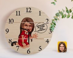 Kişiye Özel Kız Çocuk Kolay Yetişmiyor Karikatürlü Otantik Ahşap Palet Saat-3