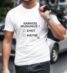 Kişiye Özel Sarhoş Musunuz Tasarımlı Erkek Beyaz Tişört-1