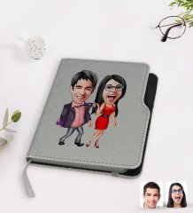Kişiye Özel Sevgililer Karikatürlü Gri Termo Deri Defter-4