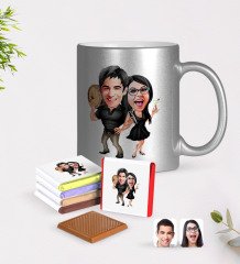 Kişiye Özel Sevgililer Karikatürlü Krom Kupa ve Çikolata Hediye Seti-18