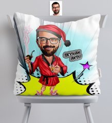Kişiye Özel Bay Yılbaşı Karikatürlü Saten Yastık - 2