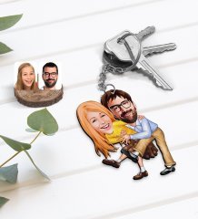 Kişiye Özel Sevgililer Karikatürlü Ahşap Anahtarlık-102