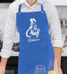 BK Gift Kişiye Özel İsimli Chef Tasarımlı Profesyonel Saks Mavi Mutfak Önlüğü, Aşçı Önlüğü, Şef Önlüğü, Arkadaşa Hediye-8