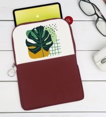 BK Gift Yaprak Tasarımlı Taşınabilir Koruyucu Tablet Kılıfı & Organizer Çanta - Bordo-1