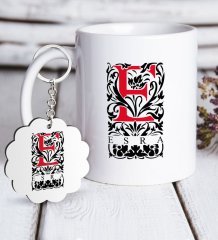 Kişiye Özel Harfli Beyaz Kupa ve Anahtarlık Hediye Seti-7