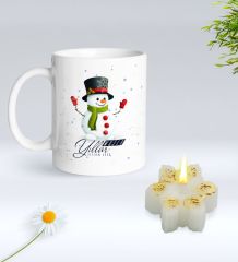 Yılbaşı Hediyesi BK Gift Kişiye Özel Yeni Yıl Tasarımlı Beyaz Kupa Bardak ve Kokulu Kar Tanesi Mum Hediye Seti-8, Sevgiliye Hediye, Arkadaşa Hediye