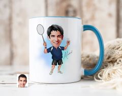 Bk Gift Kişiye Özel Badminton Karikatürlü Mavi Kupa Bardak-1, Sevgiliye Hediye, Arkadaşa Hediye