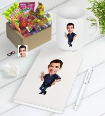 Kişiye Özel Bay Polis Karikatürlü Nostaljik Lezzetler Defter Kalem Kupa Hediye Seti-2