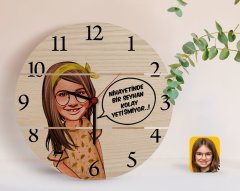 Kişiye Özel Kız Çocuk Kolay Yetişmiyor Karikatürlü Otantik Ahşap Palet Saat-2