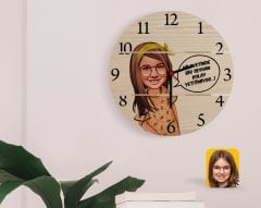 Kişiye Özel Kız Çocuk Kolay Yetişmiyor Karikatürlü Otantik Ahşap Palet Saat-2