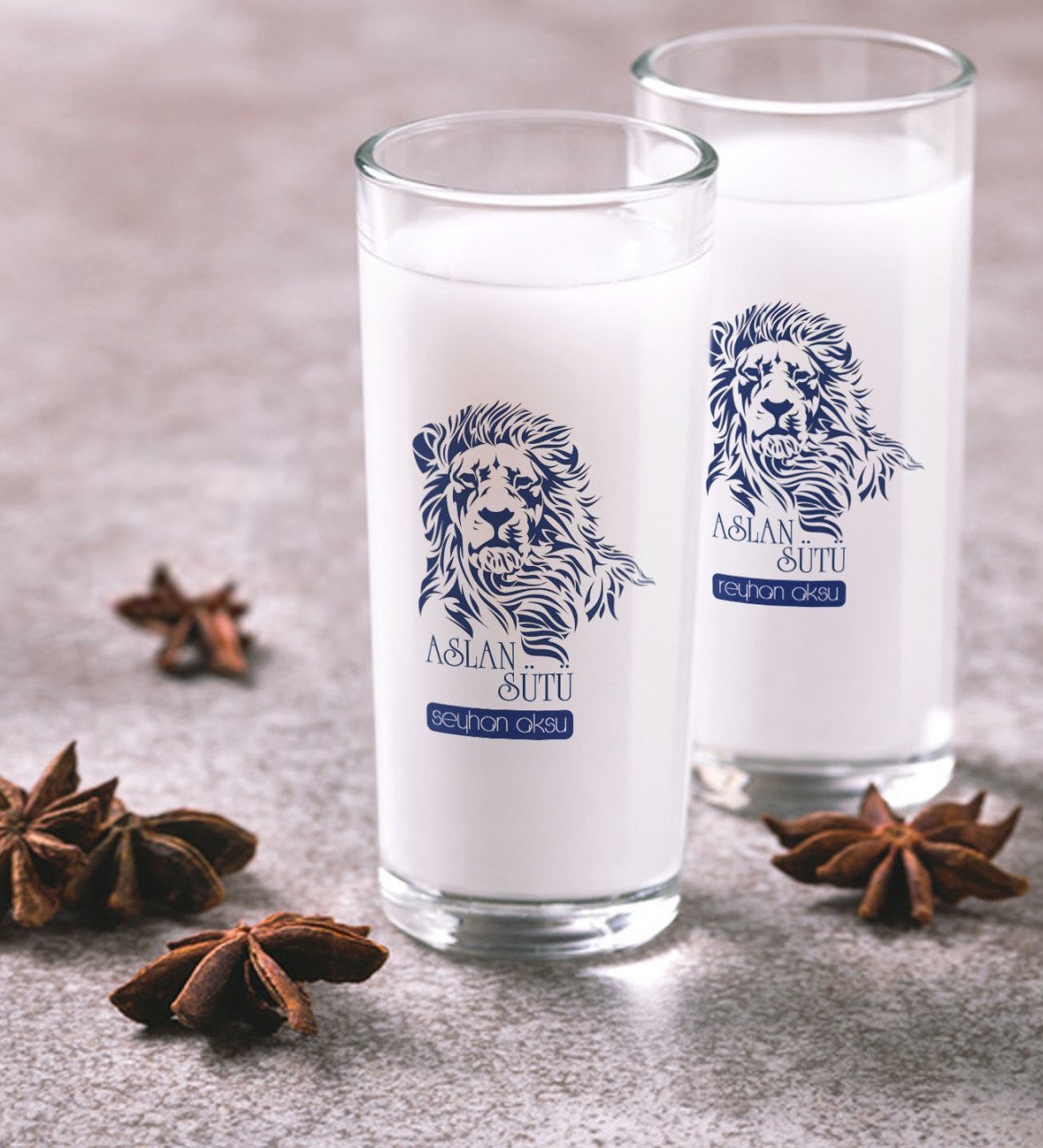 Kişiye Özel Renkli Baskılı Aslan Sütü İkili Rakı Bardağı Seti-1