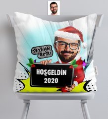 Kişiye Özel Bay Yılbaşı Karikatürlü Saten Yastık - 1