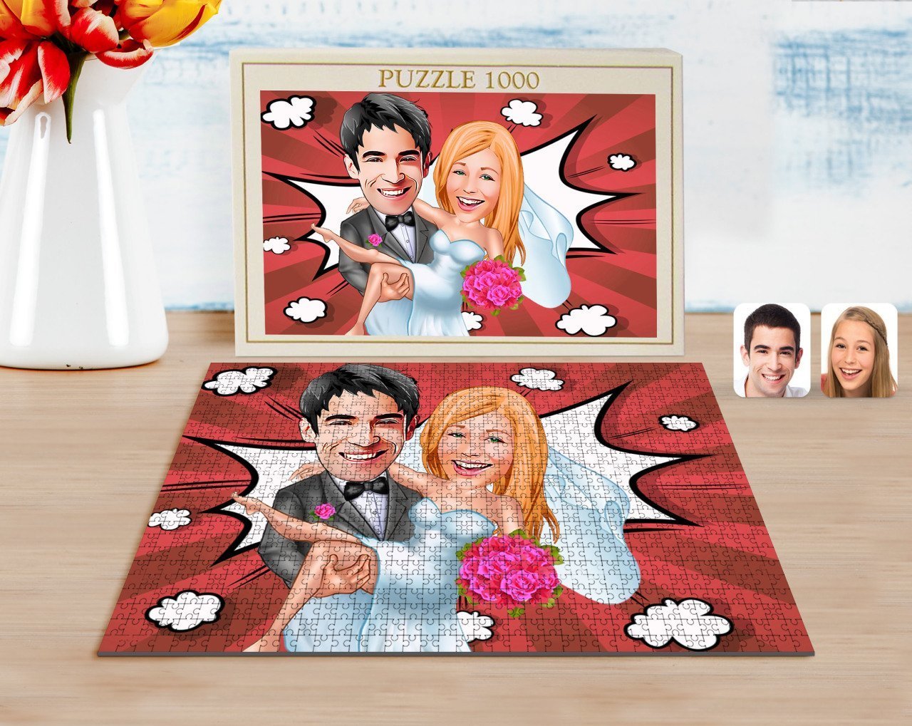 Kişiye Özel Evleniyoruz Karikatürlü 1000 Parça Profesyonel Puzzle-9