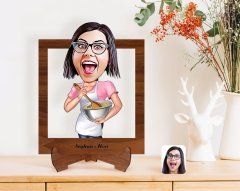 Kişiye Özel Anneler Günü Temalı Ev Hanımı Anne Karikatürlü Ahşap Standlı 3D Biblo-3